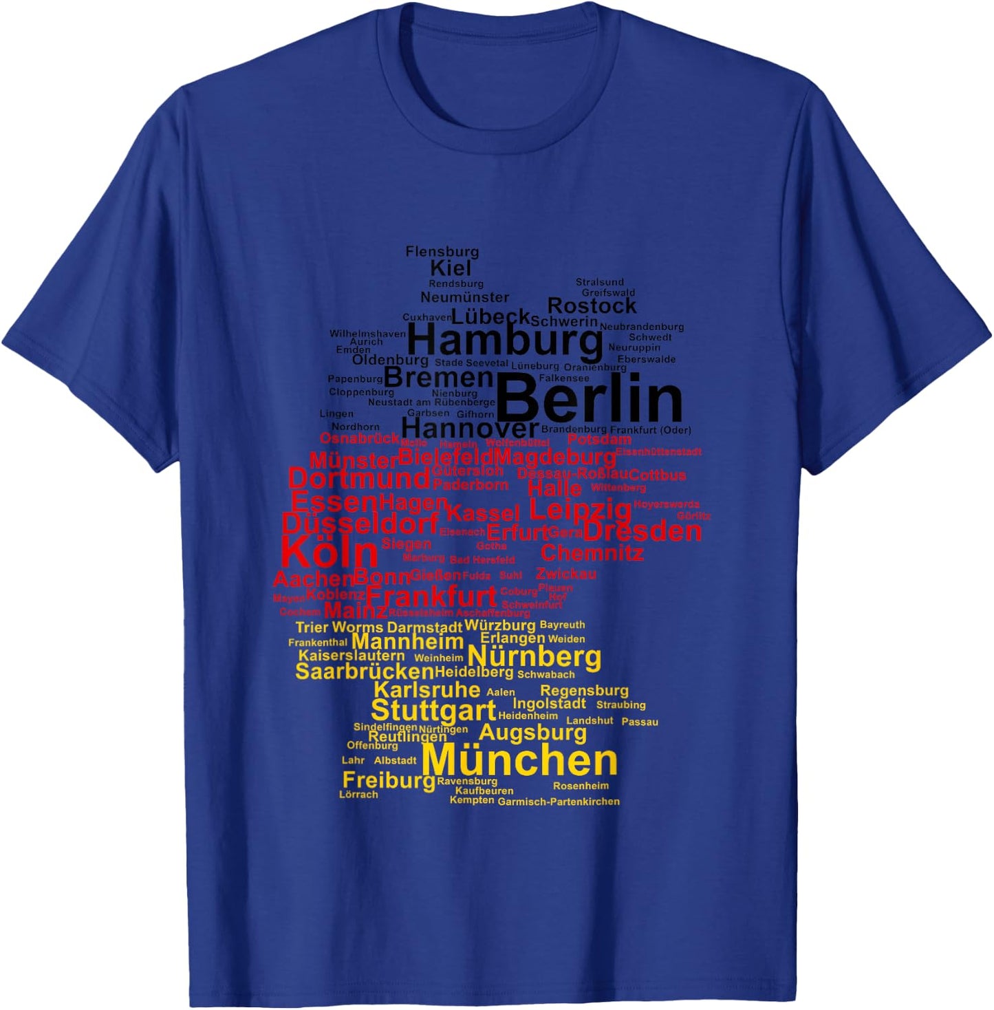 Germany Map Silhouette Towns Cities Flag Berlin Travel T-Shirt - T-Shirt | Royal