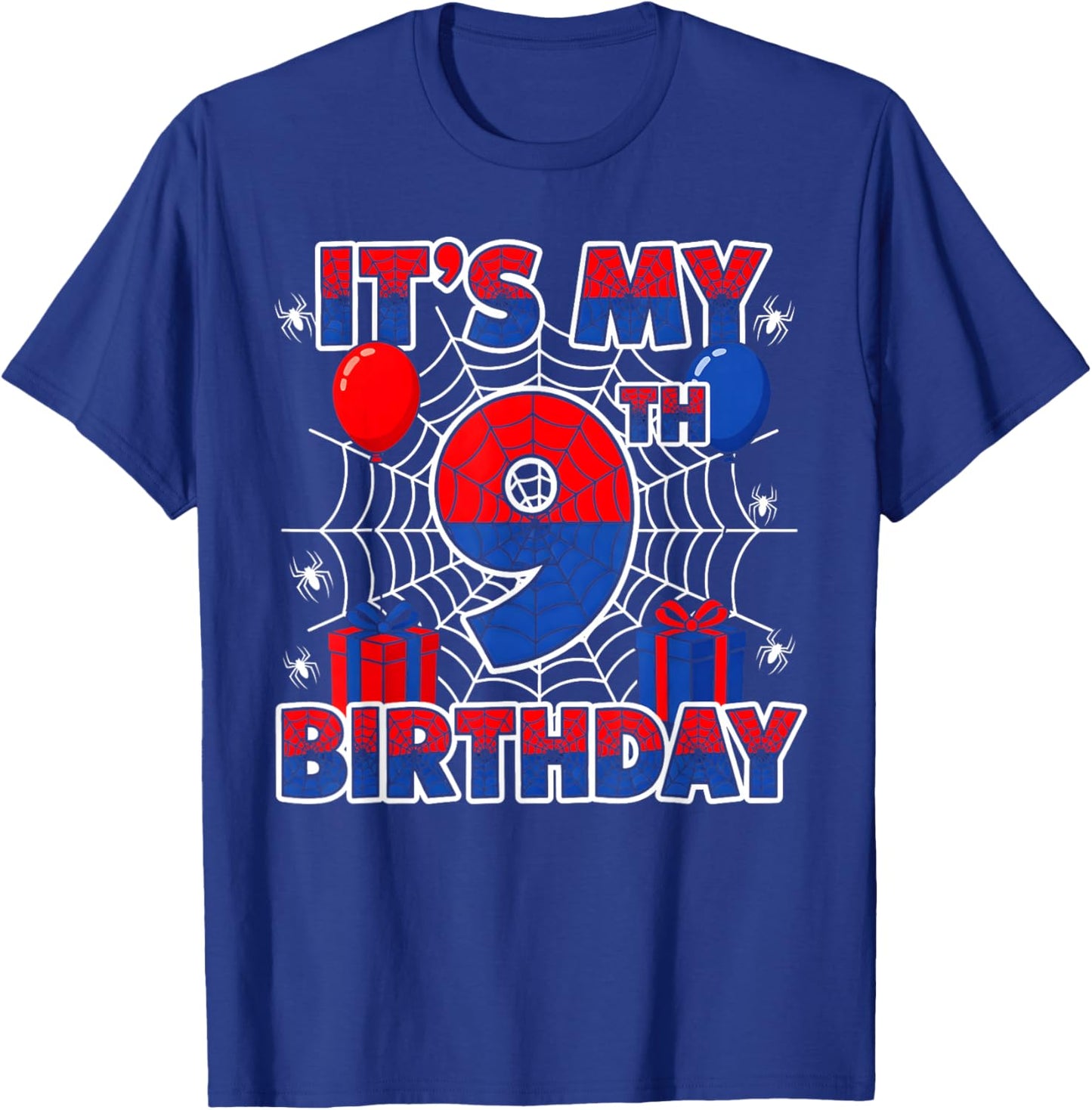 Its My 9th Birthday Boy 9 Year Old Spider Web Birthday Party T-Shirt - T-Shirt | Royal
