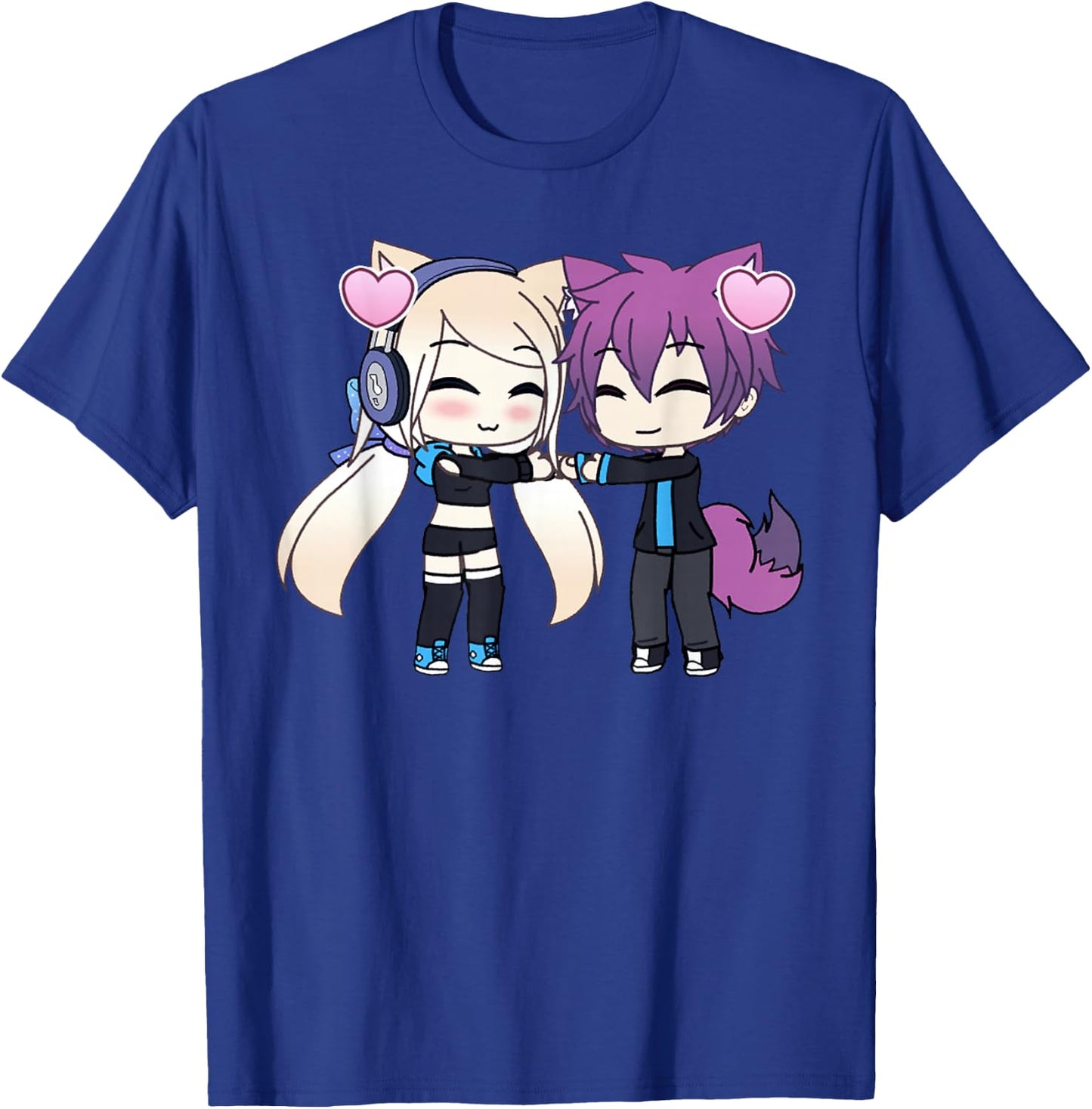 Cute Chibi Style Kawaii Anime Girl and Boy Couple and Hearts T-Shirt - T-Shirt | Royal