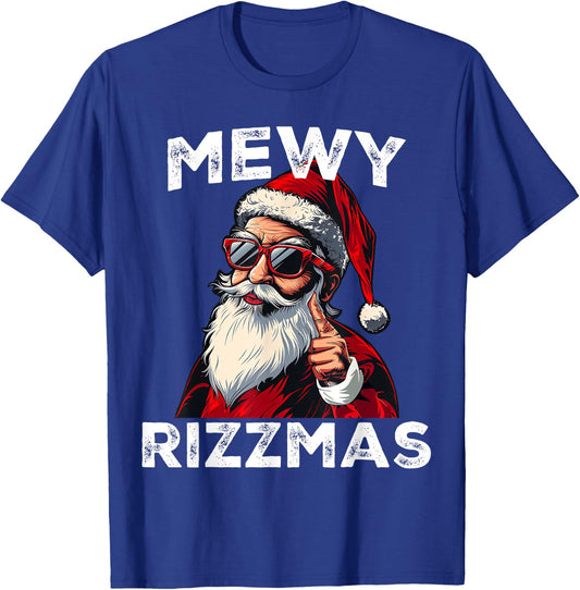 Mewy Rizzmas Funny Santa Mewing Joke Rizz Christmas T-Shirt - T-Shirt | Royal