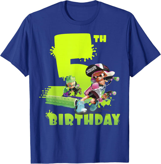 Splatoon Inkling 5th Birthday Green Splatter Portrait T-Shirt - T-Shirt | Royal