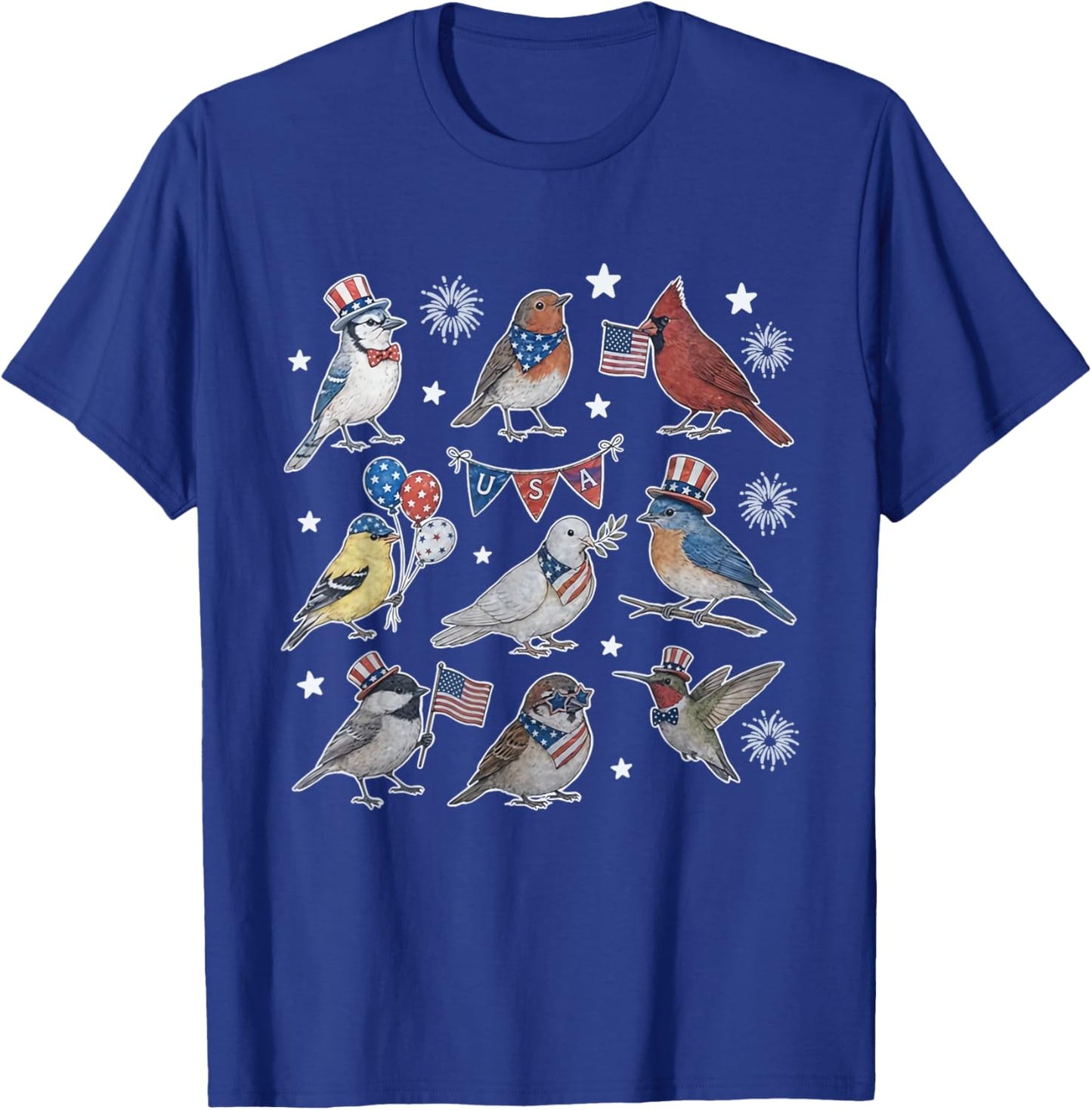 Funny Patriotic Songbirds of North America Field USA Flag T-Shirt - T-Shirt | Royal
