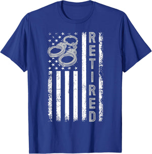 Retired Correctional Officer Retirement American Flag T-Shirt - T-Shirt | Royal
