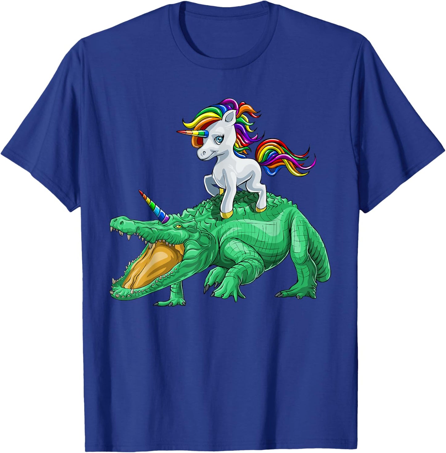 Unicorn Riding Crocodile Alligator Reptile Animal T-Shirt - T-Shirt | Royal