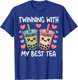 Twinning with My Best Tea Bestie Spirit Week Twins Day T-Shirt - T-Shirt | Royal