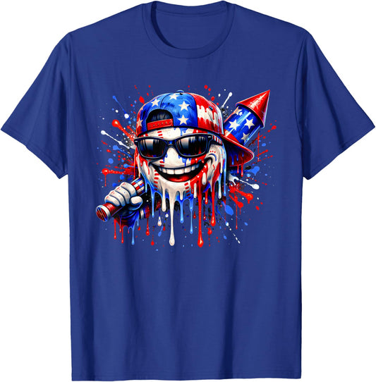 Baseball Drip 4th July USA Flag Patriotic Independence Day T-Shirt - T-Shirt | Royal
