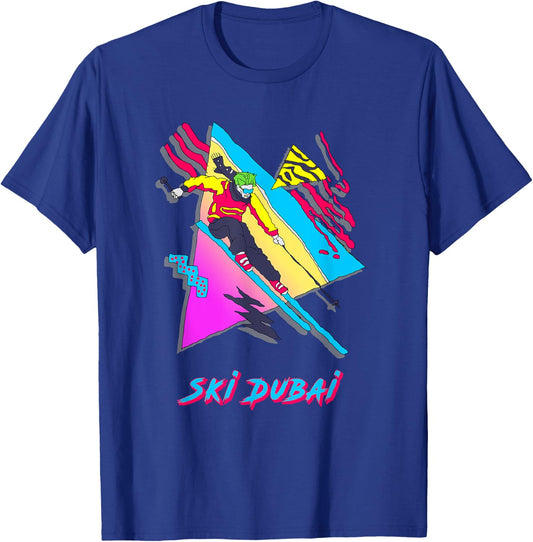 Ski Dubai Retro Style Colorful Skiing Skier Adventure T-Shirt - T-Shirt | Royal
