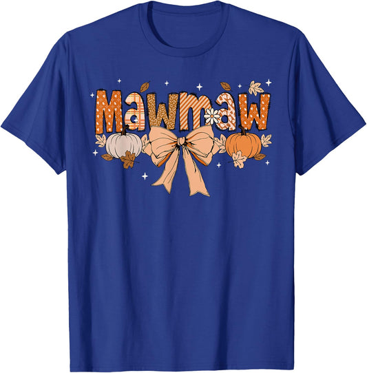 Mawmaw Pumpkin Fall Coquette Bow Thanksgiving Mom Women T-Shirt - T-Shirt | Royal