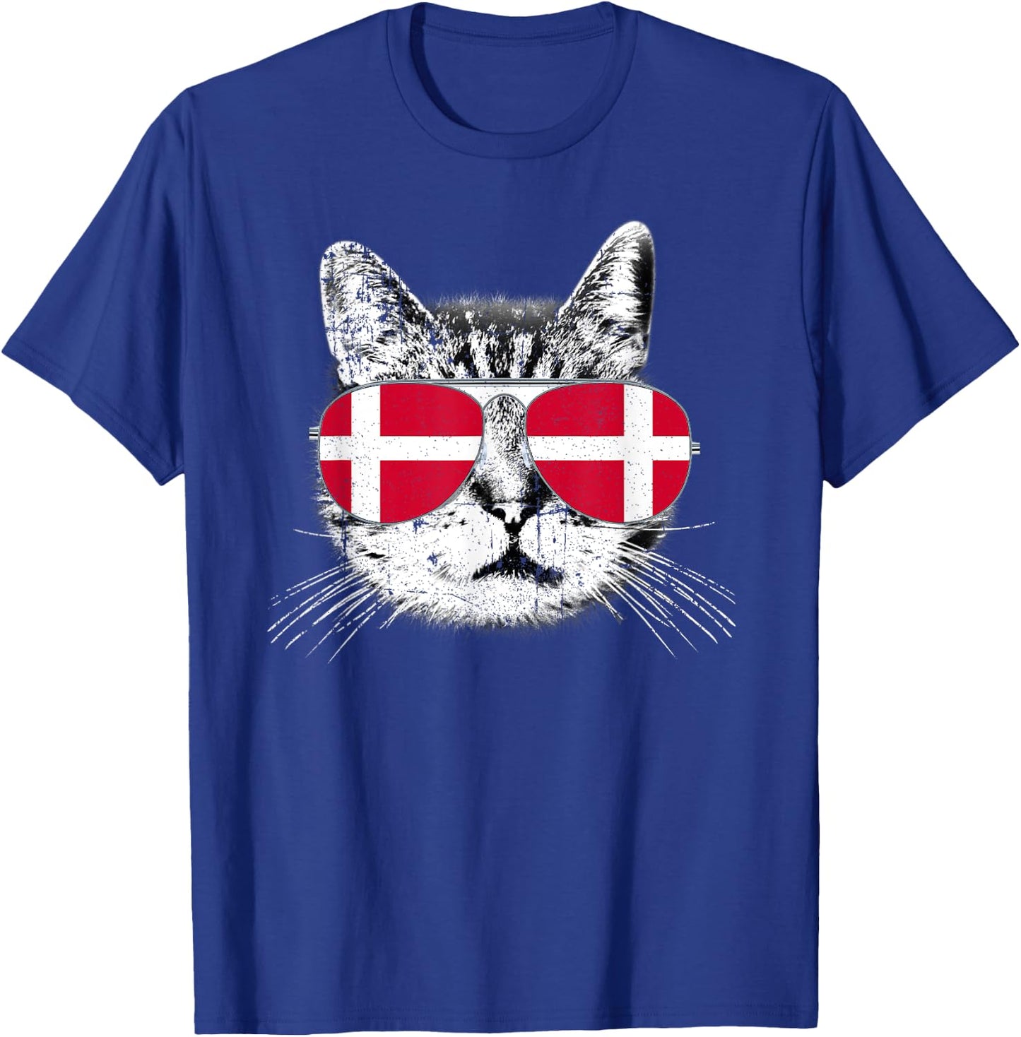 Denmark Flag Danish Cat Sunglasses Funny Men Women Gift T-Shirt - T-Shirt | Royal
