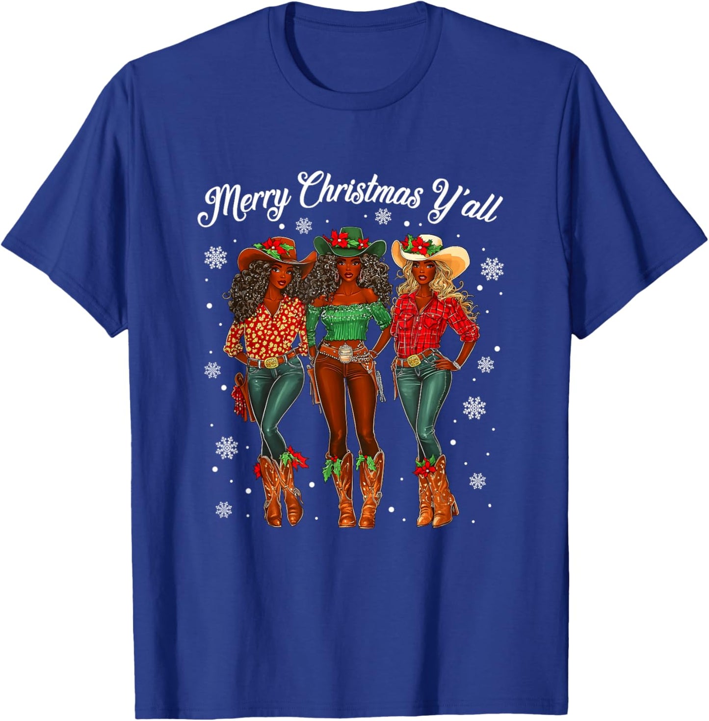 Merry Christmas Y'all Black Cowgirls African Christmas Xmas T-Shirt - T-Shirt | Royal