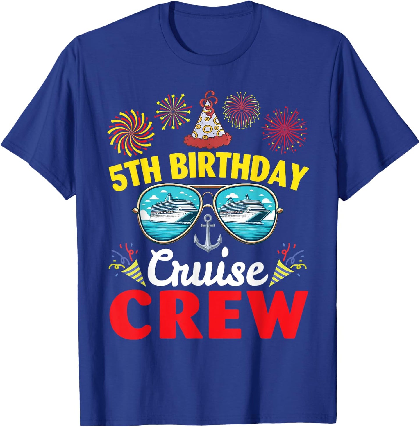Fireworks Happy 5th Birthday Cruise Crew 5 Years Old Lover T-Shirt - T-Shirt | Royal