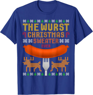 The Wurst Christmas Sweater Ever. Ugly Christmas Sweater T T-Shirt - T-Shirt | Royal