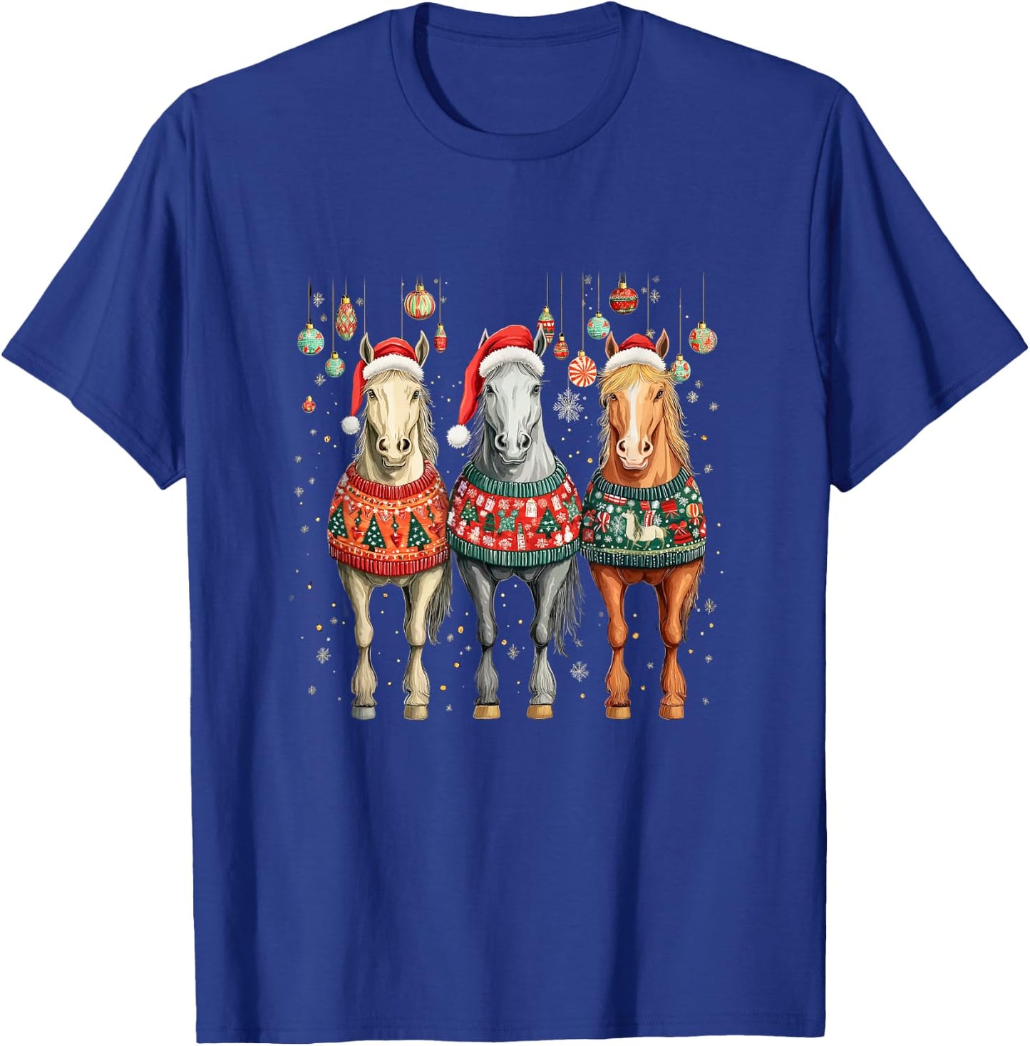 Cute Horses Santa Hat Ugly Christmas Xmas Horse Lover T-Shirt - T-Shirt | Royal