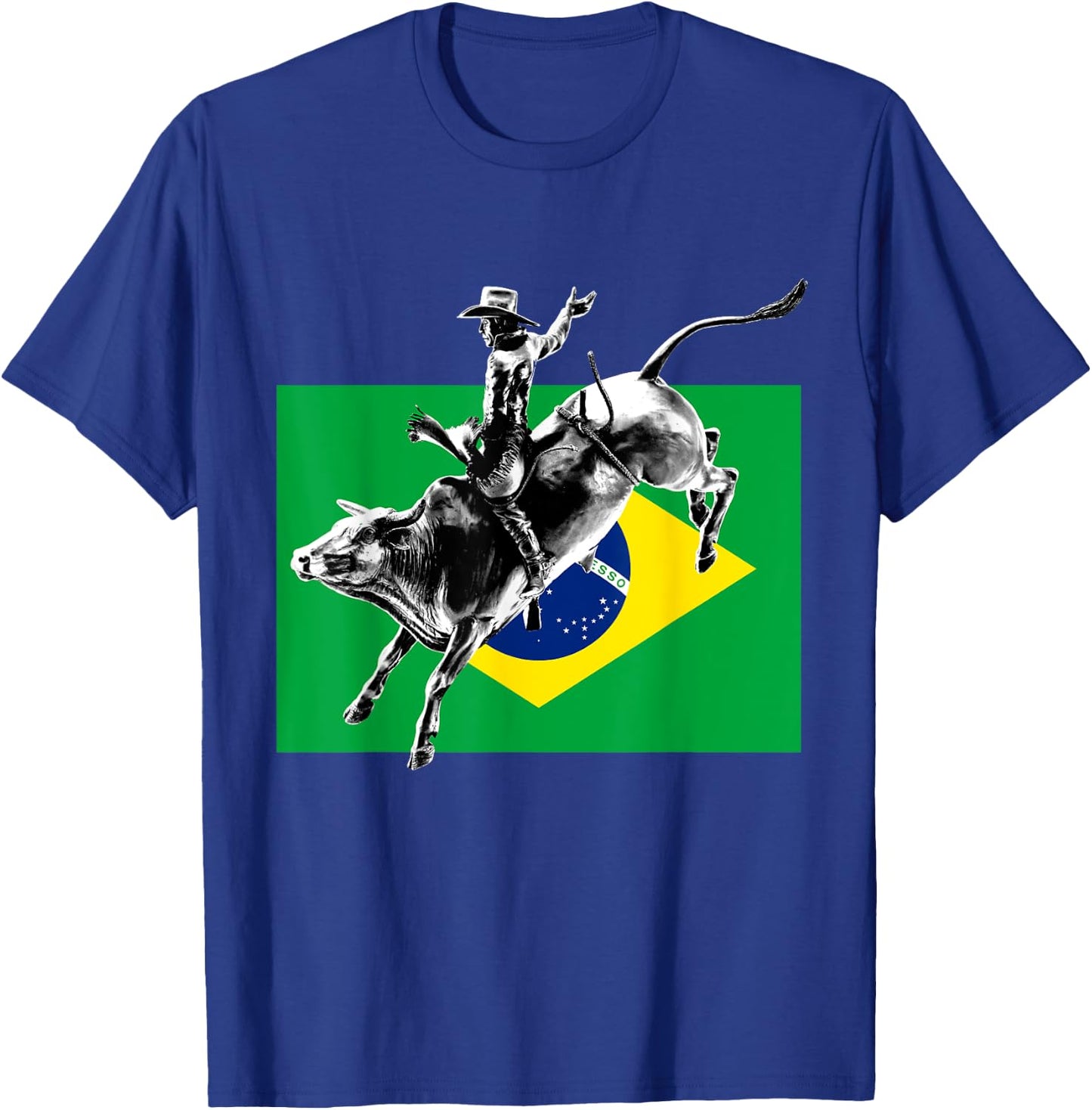 Rodeo Bull Rider Patriotic Flag of Brazil Cowboys T-Shirt - T-Shirt | Royal
