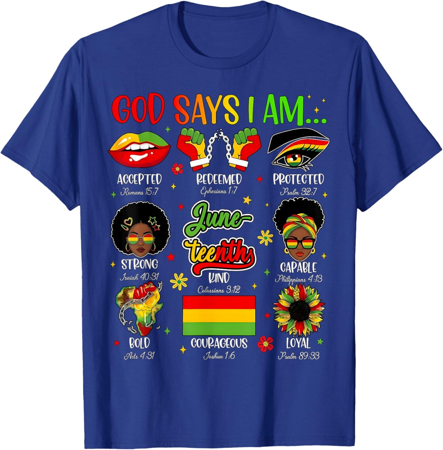 God Says I Am Christian Melanin Black History Juneteenth T-Shirt - T-Shirt | Royal