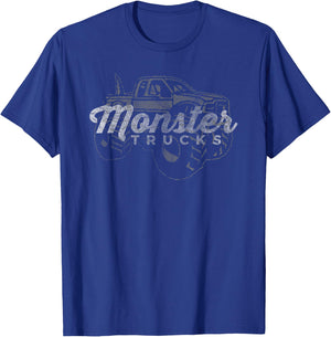 Monster Trucks Vintage Retro Big Truck Lover Men Women Kids T-Shirt - T-Shirt | Royal