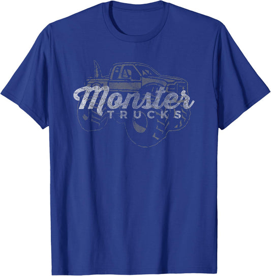 Monster Trucks Vintage Retro Big Truck Lover Men Women Kids T-Shirt - T-Shirt | Royal