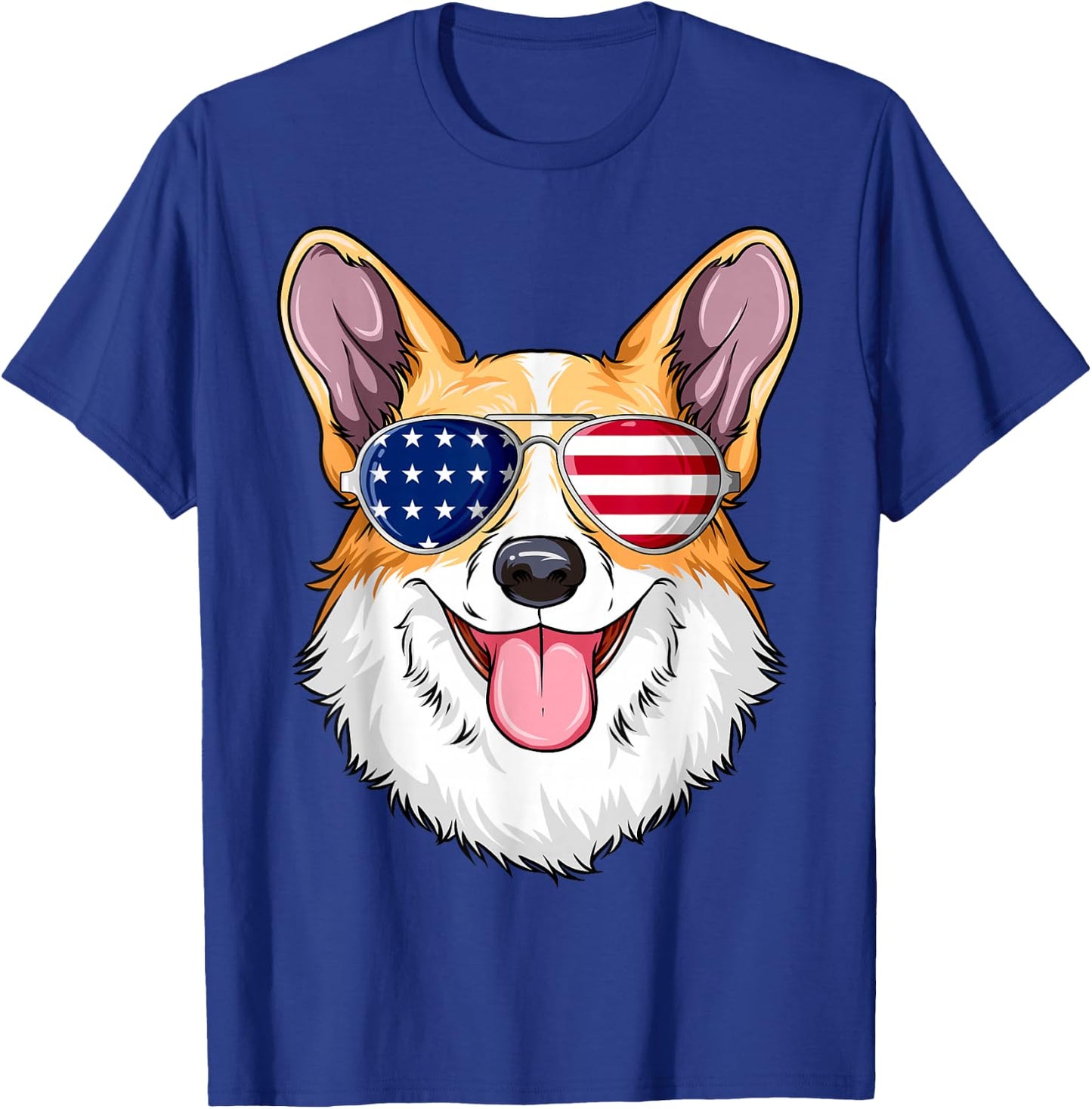 Patriotic Corgi American Flag Glasses 4th July Corgi T-Shirt - T-Shirt | Royal