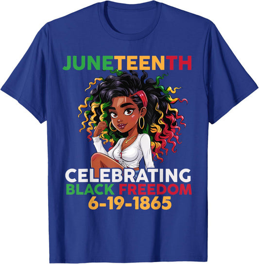 Black Girl Juneteenth 6-19-1865 Celebration Black Freedom T-Shirt - T-Shirt | Royal