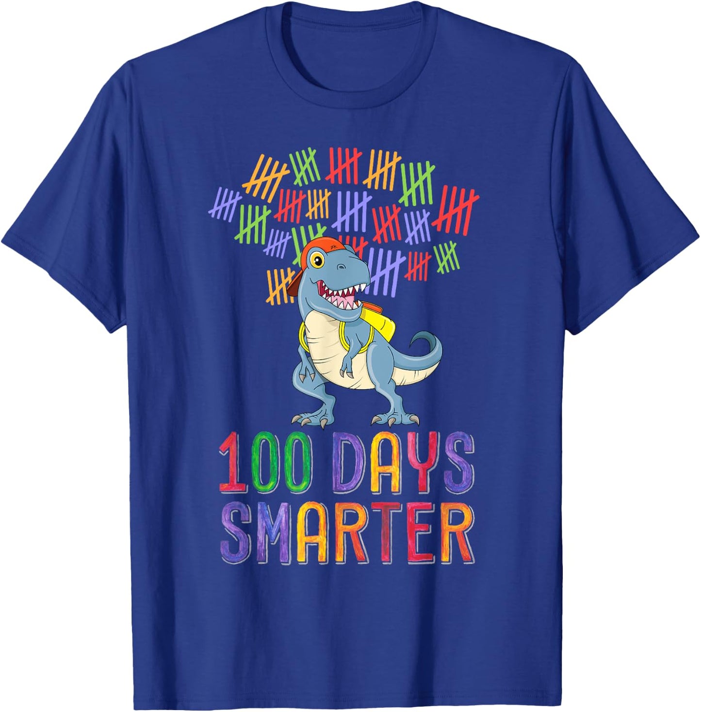 100 Days Smarter 100th Day of School Outfit T-Rex Dinosaur T-Shirt - T-Shirt | Royal