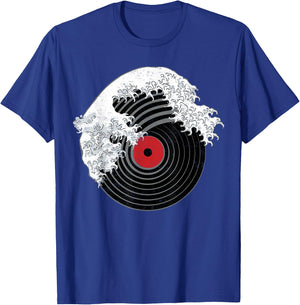 Great Wave of Music DJ Vinyl Record Turntable Kanagawa T-Shirt - T-Shirt | Royal