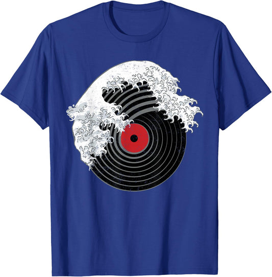 Great Wave of Music DJ Vinyl Record Turntable Kanagawa T-Shirt - T-Shirt | Royal
