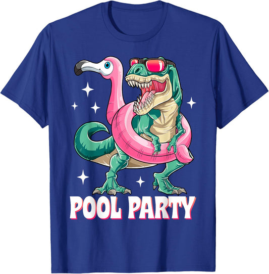 Pool Party Dinosaur Pink Flamingo Float Funny T rex Summer Women Kids T-Shirt - T-Shirt | Royal
