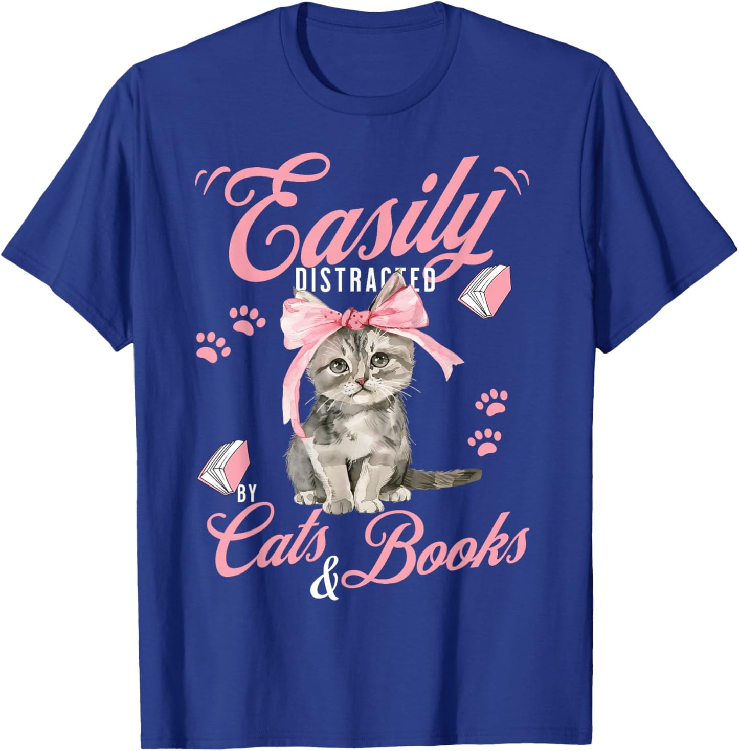 Funny Cat Lover Reading Books Cute Feline Bookworm T-Shirt - T-Shirt | Royal
