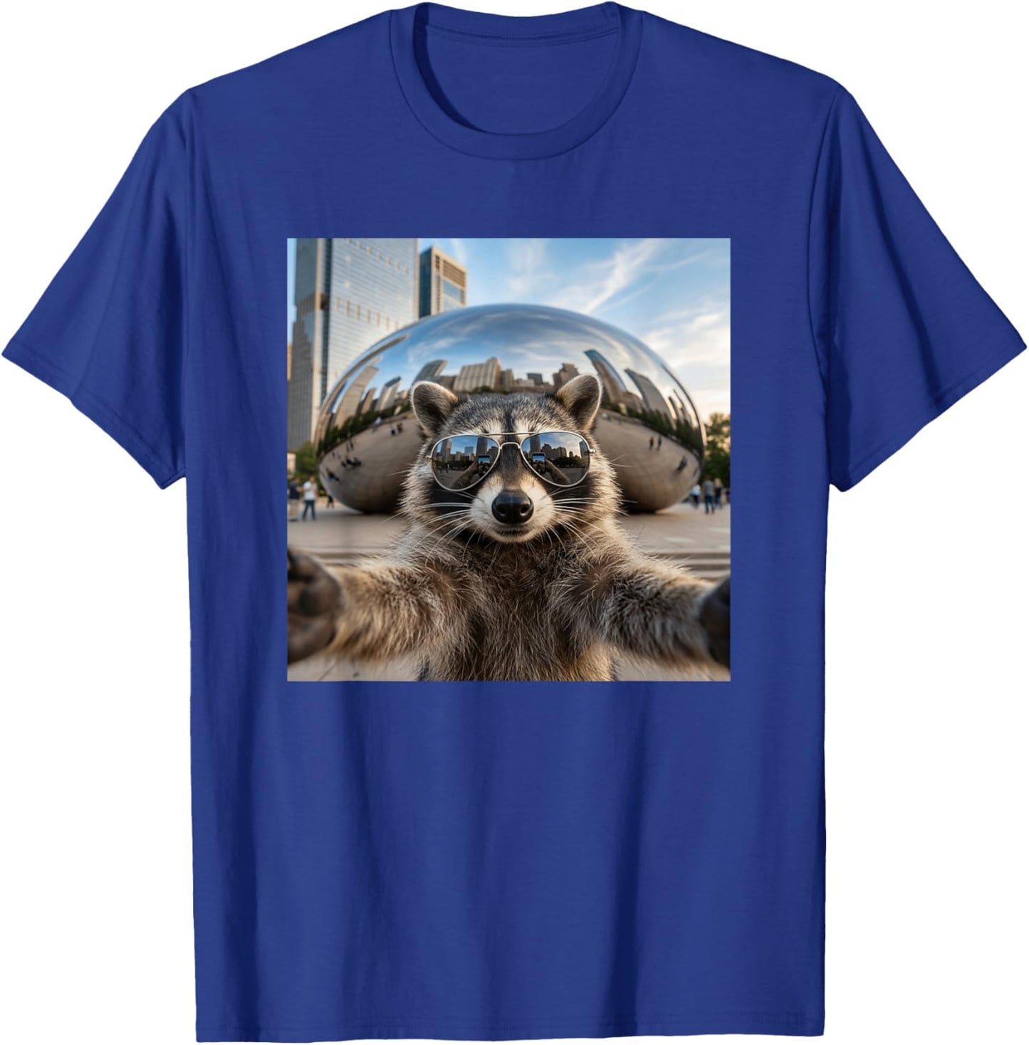 Raccoon Selfie at Chicago Cloud Gate Bean T-Shirt - T-Shirt | Royal