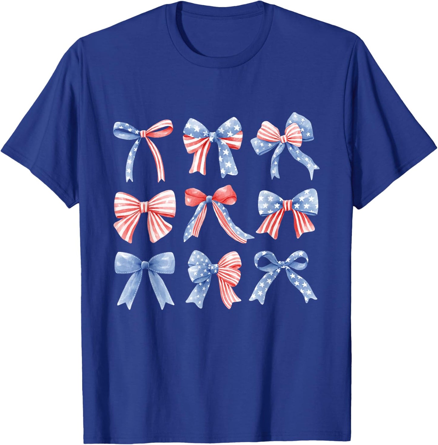 Coquette Red White & Blue Patriotic Bows Retro July 4th T-Shirt - T-Shirt | Royal