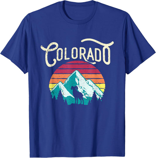 Retro Colorado CO Mountains Wildlife Bighorn Sheep T-Shirt - T-Shirt | Royal