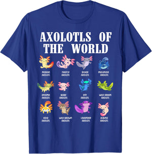 Axolotls of The World Kawaii Axolotl Animals Kids Boys Girls T-Shirt - T-Shirt | Royal