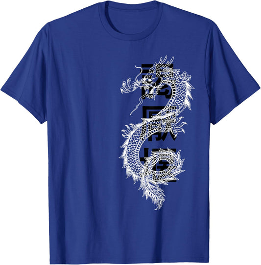 Japanese Dragon With Asian Characters Design T-Shirt - T-Shirt | Royal