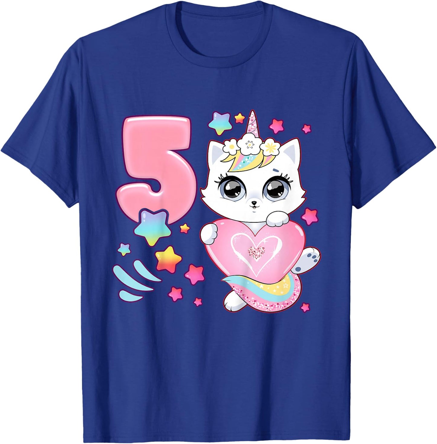 Birthday girl 5 years old, cat, unicorn, 5th birthday T-Shirt - T-Shirt | Royal