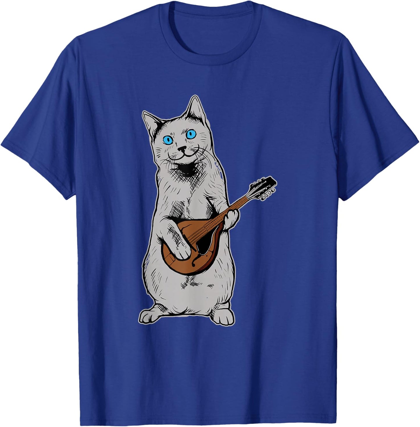 Musician Cat Playing Mandolin Bluegrass T-Shirt - T-Shirt | Royal