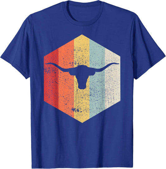 Vintage Retro Texas Bull Longhorns Distressed T-Shirt - T-Shirt | Royal
