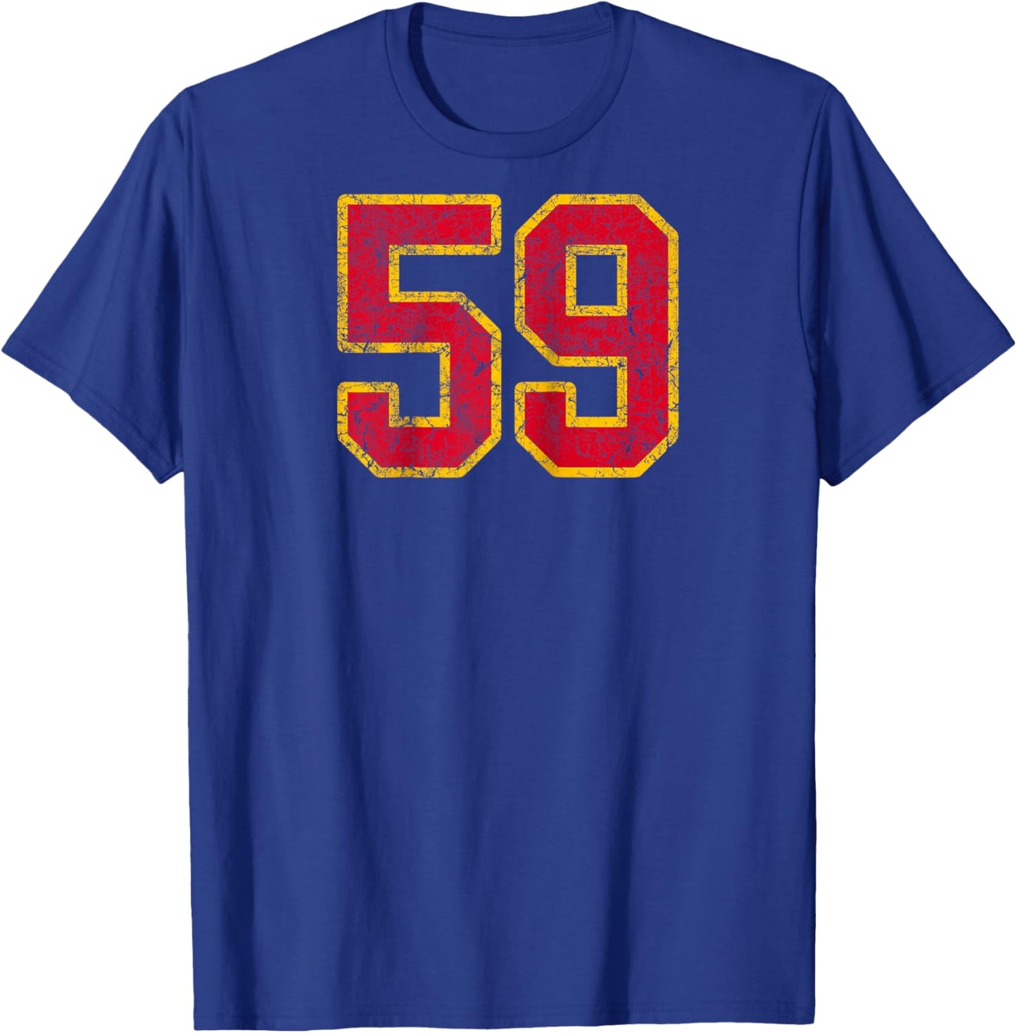 Bright Red Gold Number 59 Jersey Player Uniform #59 Grunge Raglan Baseball T-Shirt - T-Shirt | Royal