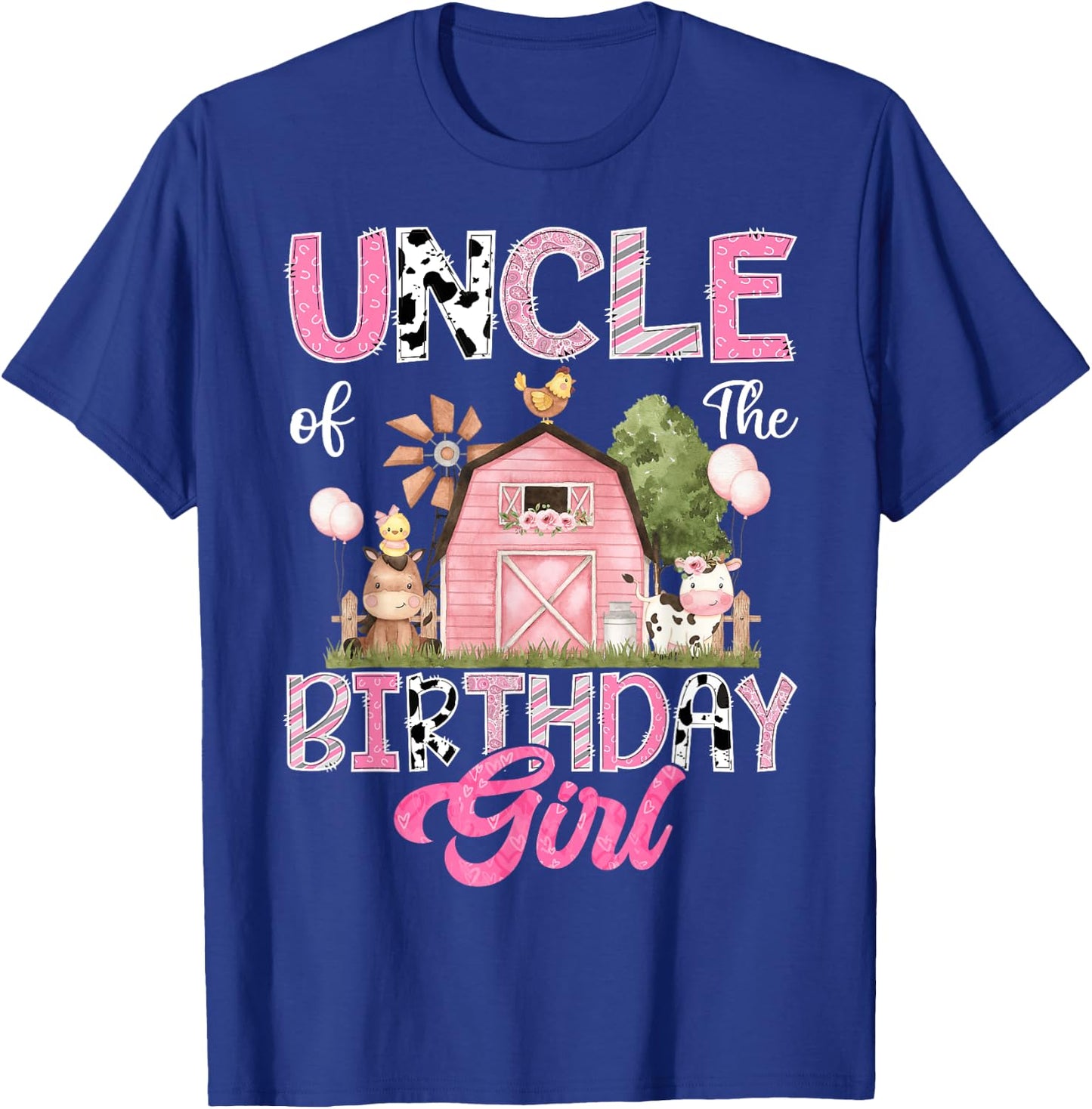 Uncle Of The Birthday Girl Farm Cow Pink 1St Birthday T-Shirt - T-Shirt | Royal