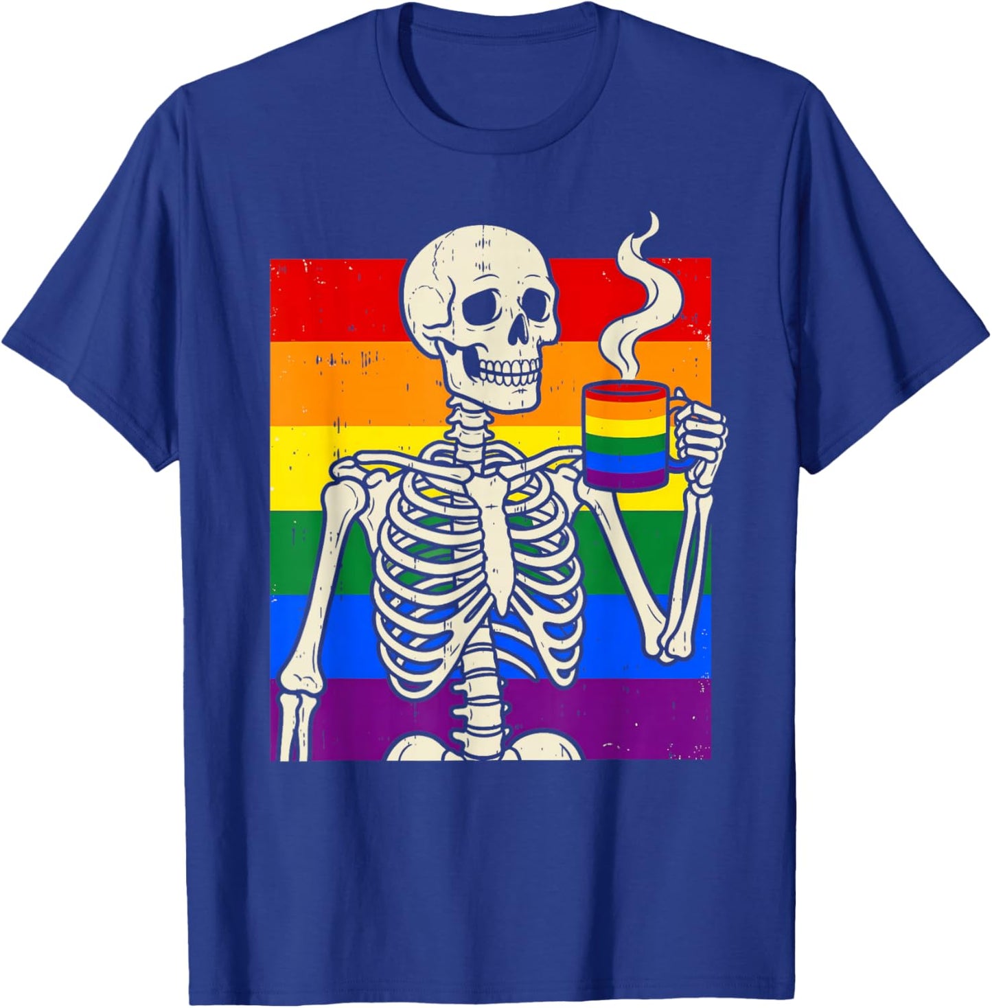 Gay Pride Skull Shirt Rainbow Skeleton Pride T-Shirt - T-Shirt | Royal