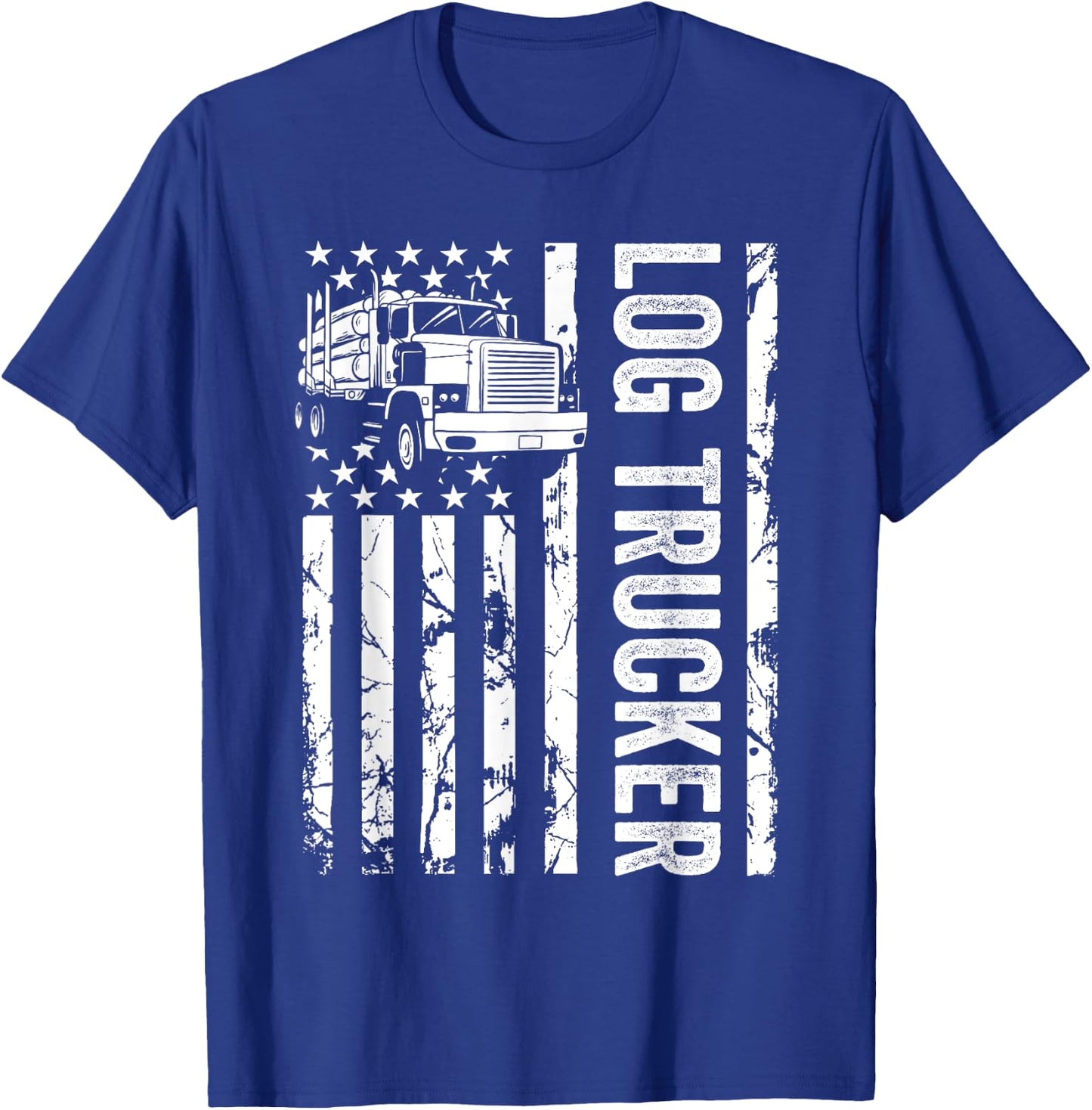 Log Trucker USA Flag Funny Logger Logging Birthday Men T-Shirt - T-Shirt | Royal