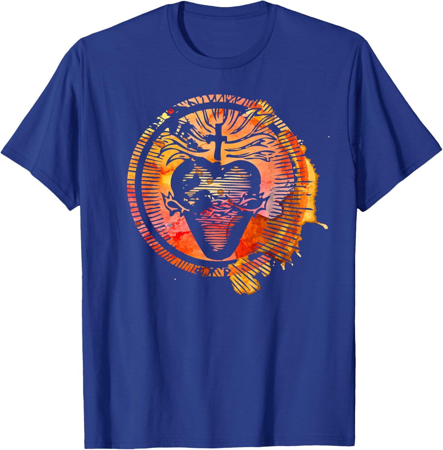 Sacred Heart of Jesus Watercolor Catholic T-Shirt - T-Shirt | Royal