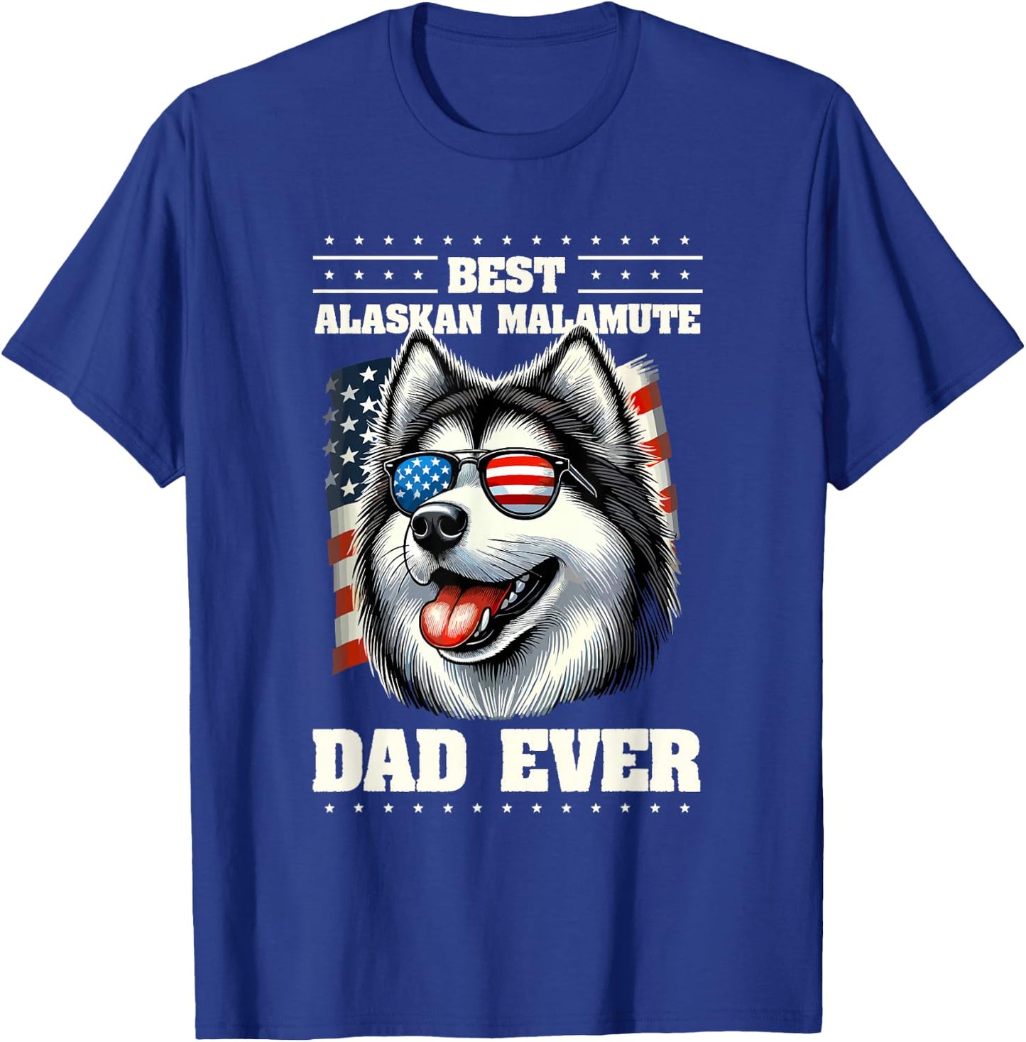 Alaskan Malamute Dad American USA Flag Malamutes T-Shirt - T-Shirt | Royal
