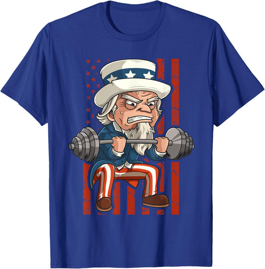 Weightlifting Uncle Sam Patriotic 4th of July Gym Workout T-Shirt - T-Shirt | Royal