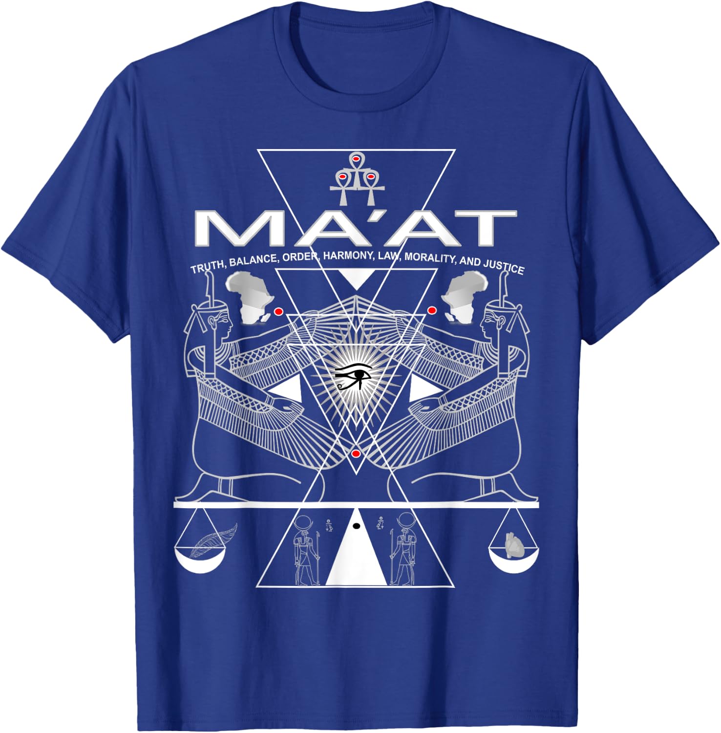 Egyptian Goddess Maat Shirt Kemetic Ankh Pyramid Africa T-Shirt - T-Shirt | Royal