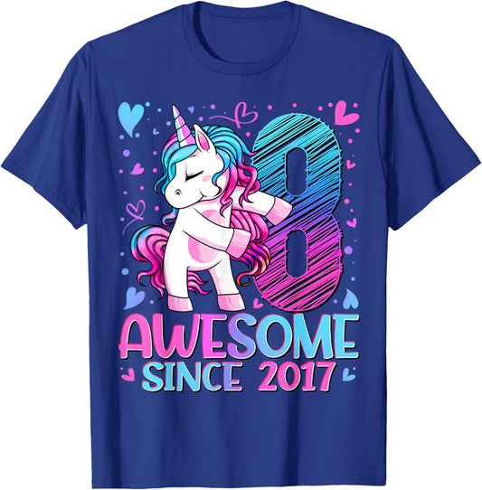 8 Year Old Unicorn Gifts For Girls 8th Birthday Girl Party T-Shirt - T-Shirt | Royal