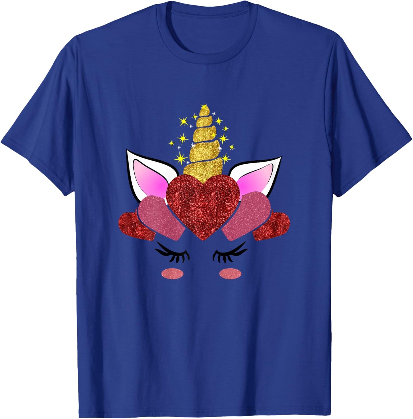 Cute Heart Valentine's Day Gift Girls Unicorn Face T-Shirt - T-Shirt | Royal