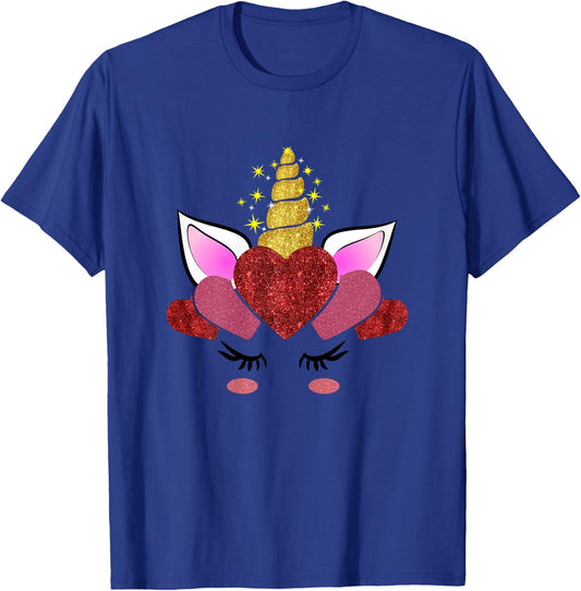 Cute Heart Valentine's Day Gift Girls Unicorn Face T-Shirt - T-Shirt | Royal