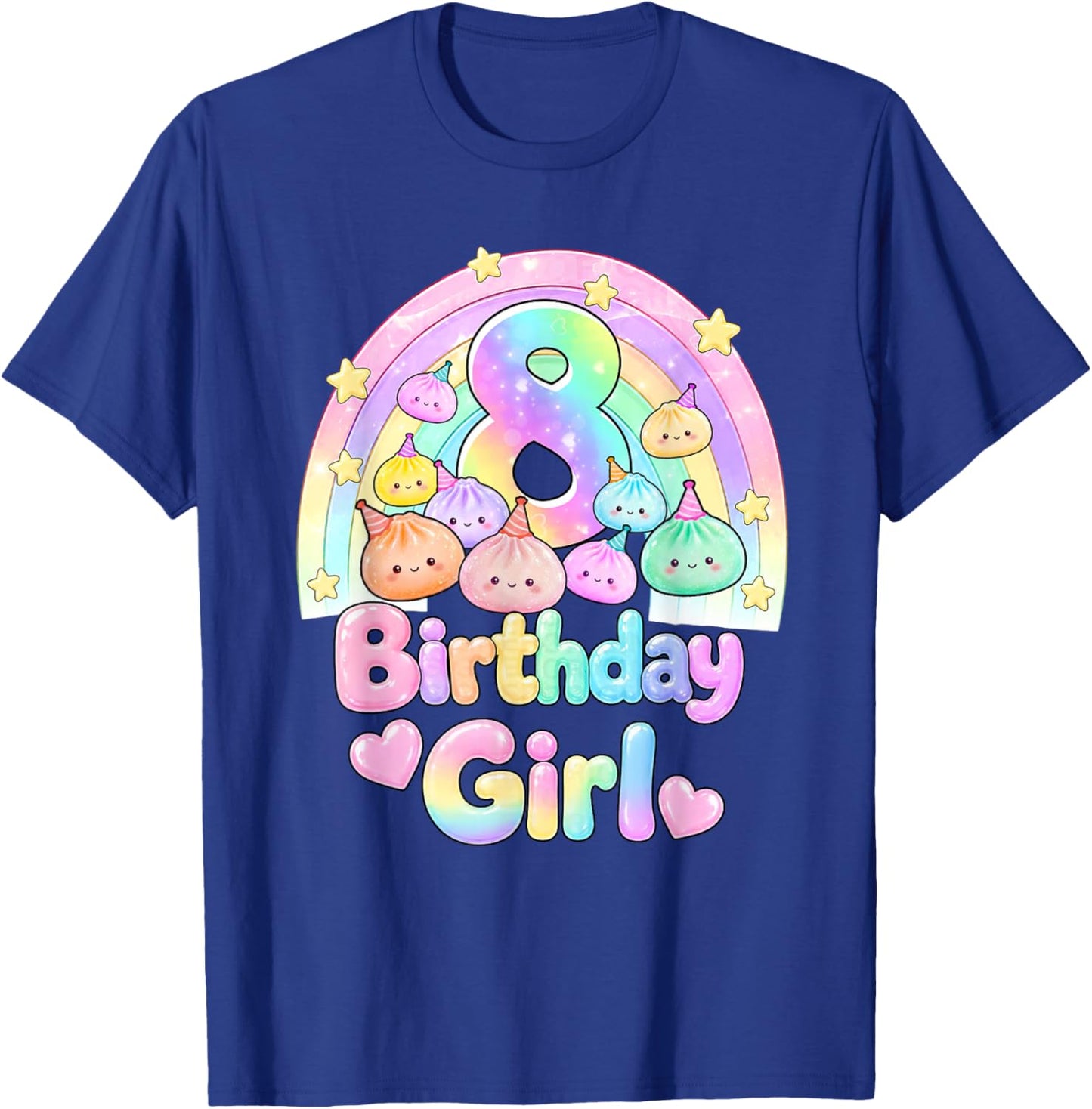 Happy 8th Birthday Girl Kawaii Dumpling Squish 8 Year Old T-Shirt - T-Shirt | Royal