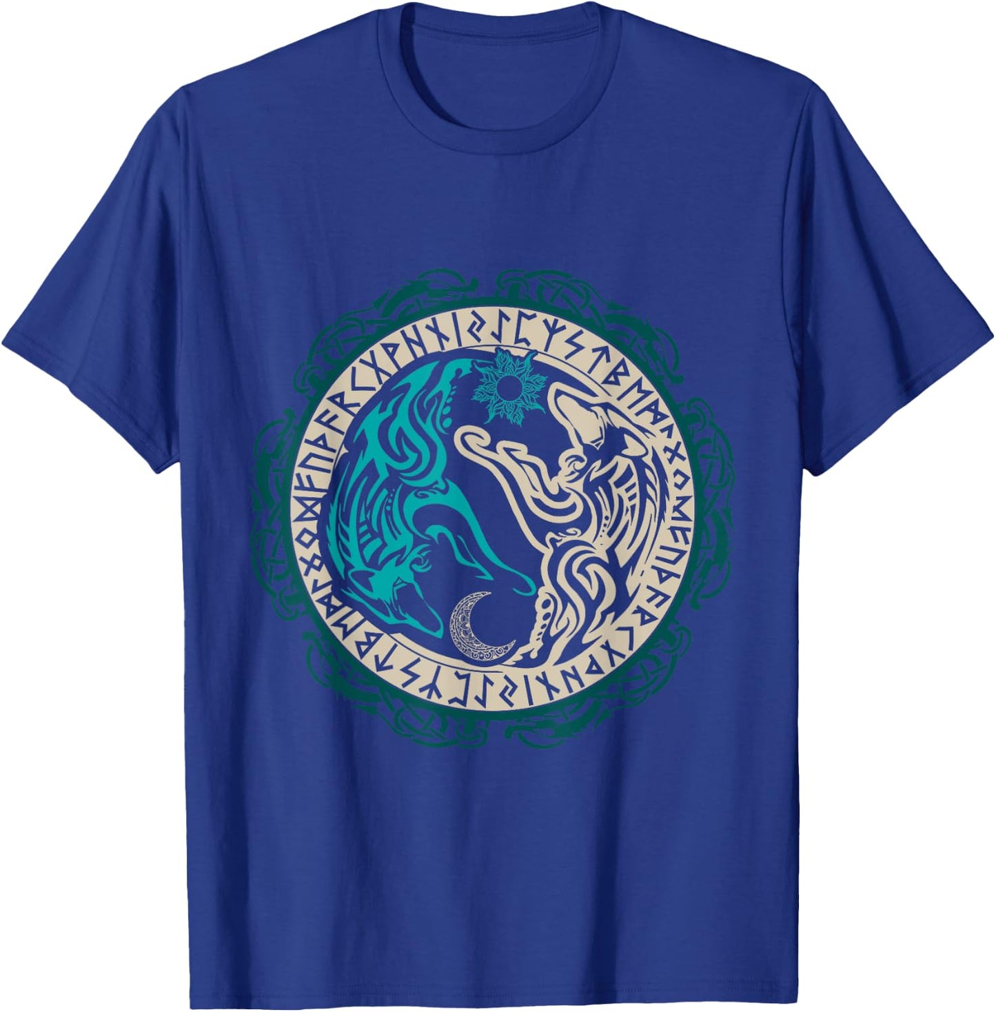 Skoll and Hati Chasing the Moon Viking T-Shirt - T-Shirt | Royal