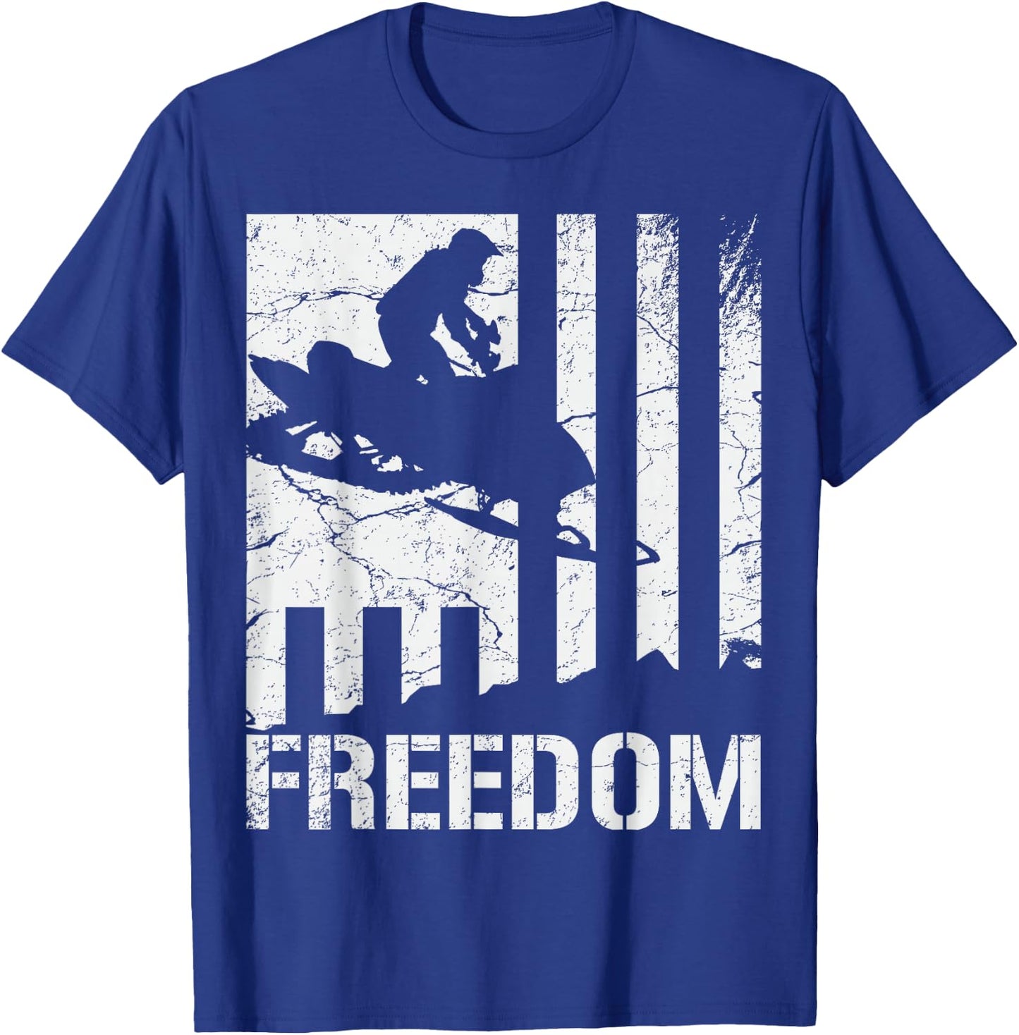 Snowmobile Snowmobiling Freedom Flag T-Shirt - T-Shirt | Royal
